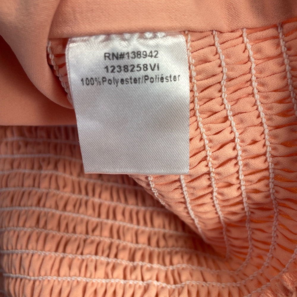 Peach Boho Crop Top Bow Front Ruffle Sleeve Smocked Back Festival M - Picture 8 of 8